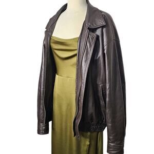 Vintage Men's Pano Sereti New York Leather Flight Bomber Jacket in Brown X-Large